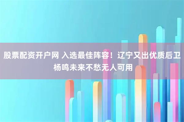 股票配资开户网 入选最佳阵容！辽宁又出优质后卫 杨鸣未来不愁无人可用
